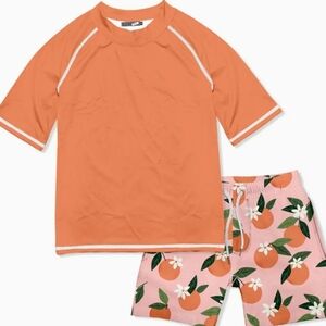 Orange Rash Guard and Peach Swim Shorts Set